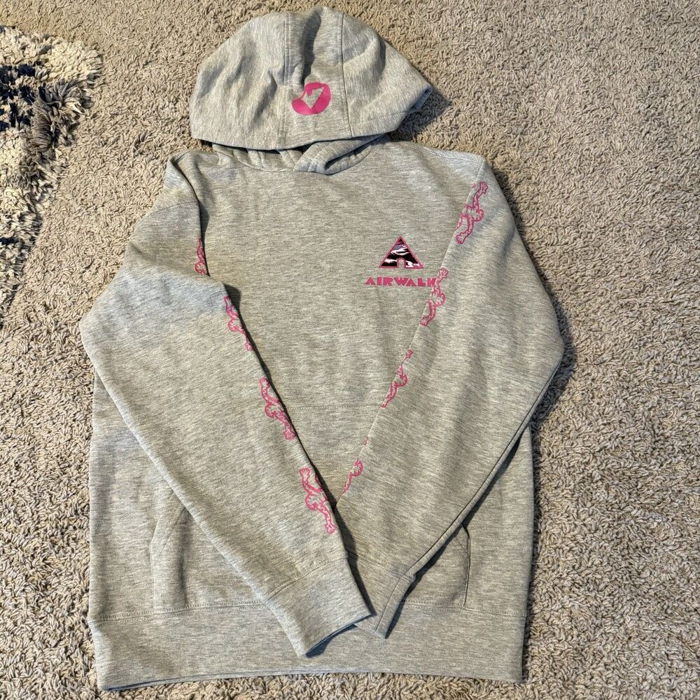 NWOT Airwalk Neon Pink Running Doodles Graphic Hooded Sweatshirt SIZE 16